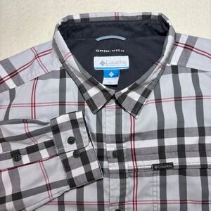 Columbia Omni-Wick Mens XXL Long Sleeve Plaid Button Down Shirt White Black Red